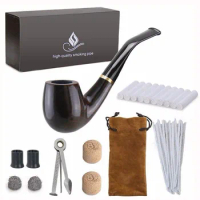 New 1 Smoking set Wood Smoking Pipe, Ebony Tobacco Pipe with Pipe Accessories (wooden) Men's Gadget Gift box
