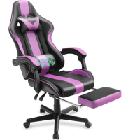 Modern Reclining Computer Racing Ergonomic Purple Massage Gaming Chair with Lumbar Pillow