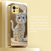 เคสโทรศัพท์ลายแมวประดับเพชรสีขาวโทนทอง ดีไซน์สร้างสรรค์ สำหรับ Xiaomi 14T Pro / สำหรับ Xiaomi 14T /