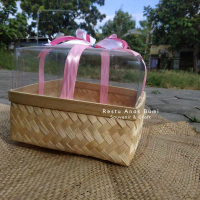 Besek Mika Tinggi Pita UK 22cm, Wadah Hantaran, Tempat Seserahan, Anyaman Bambu, Mahar Pernikahan, A