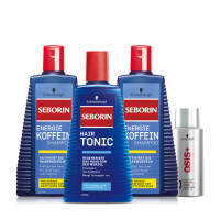 【施華蔻】即期品 Seborin 咖啡因養髮造型4入組-2023/09(洗髮精x2+薑萃取養髮液x1+定型噴霧)