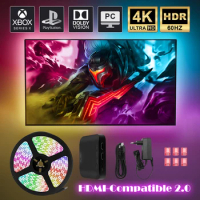 Upgraded Ambient TV LED Backlight,4K HDMI-Compatible 2.0 Device Sync Box Strip Light Kit,One-Click Connection Suit For 40-85Inch