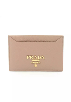 Prada 二奢 Pre-loved Prada SAFFIANO METAL pass case card case leather beige