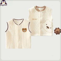 COD Áo Gile Trần Bông 3 Lớp Hình Gấu Ấm Áp PINGU Cho Bé Trai Bé Gái, Áo Khoác, Áo Thu Đông, Quần Áo 
