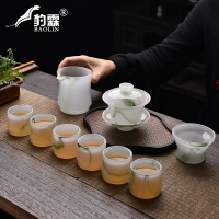 水墨玉瓷琉璃茶具茶杯功夫茶具套裝中式會客廳單個人專用耐熱蓋碗