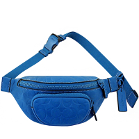 COACH 藍色皮革大C立體浮雕小型腰包/單肩背兩用包