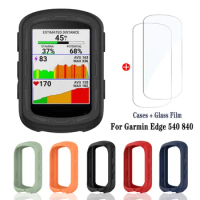 Silicone Case + 2Pcs Tempered Glass for Garmin Edge 540 GPS Stopwatch Screen Protector Cover for Garmin Edge 840 All-Around