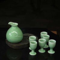 新春龍泉青瓷 溫酒器燙酒壺家用 送禮酒具酒壺瓷器日式酒杯七件套1入