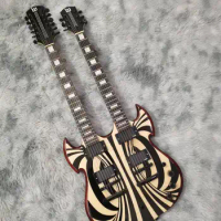 Free shipping, 12 string+6 string double neck electric guitar, Zack ring, black parts, customizable