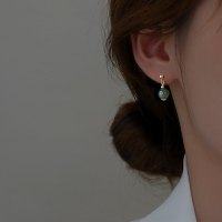 925純銀翡翠耳釘女年新款潮耳環韓國氣質網紅耳墜小耳飾