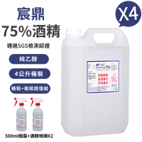 【宸鼎】75%清潔用酒精 4桶+2瓶組合(4000ml/桶+500ml/瓶+酒精專用噴頭x2)