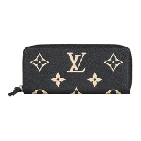 LV M82338 Clémence花紋LOGO設計Monogram Empreinte牛皮8卡拉鍊長夾(黑x米白)
