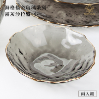 【Royal Duke】海格描金玻璃系列-霧灰沙拉盤-小(兩入組 玻璃 盤 餐盤 水果盤 湯盤 飯盤 玻璃盤 盤子)