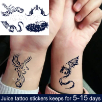 Waterproof Temporary Juice ink Tattoo Sticker Phoenix Dragon Peacock Bat Animal Fruit Gel Long lasting Art for Men Women