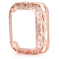 Carved Copper Luxury Bumper for Apple Watch Case 44/40mm 42/38mm Diamond Bling Cover for iWatch Series 7 SE/6/5/4/3/2 45mm 41mm