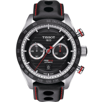 TISSOT 天梭 官方授權PRS516 系列經典賽車計時機械腕錶-T1004271605100 黑x紅針/45mm