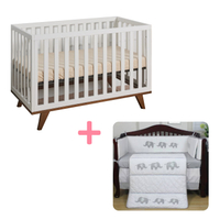 Lebaby樂寶貝 Denmark 丹麥三合一嬰兒床+床墊+大象寢具5件組|成長床(台灣製)