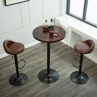 簡約小吧台桌家用實木高腳圓桌子客廳咖啡廳北歐鐵藝桌椅組合碳化 夏洛特居家名品