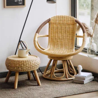 Beiouyangtai Leisure Chair Rattan Chair Single Retro Swivel Chair Household Swivel Chair Living Room Rattan Chair Armchair