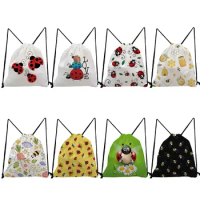 Cute Insect Print Bee Ladybug Pattern Gift Shoes Bag Simple Portable Casual Customized Backpacks for Students Drawstring Pocket