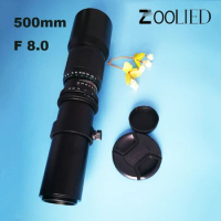 Telephoto Lens F8.0 500mm Manual Zoom with T-Mount Telephoto Lens for Nikon Canon T4i T3i T3 T2i XTi XSi XS 7D 60Da DSLR Camera