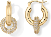 PAVOI 14K Gold Plated Convertible Chunky Hoop and Huggie Earrings - Cubic Zirconia CZ Drop Dangle Ea