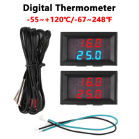 DC4-28V Dual Display Digital Temperature Meter 0.28″ LED Temperature Sensor Detector With NTC 10K 3950 Probe Cable -55~+120 ℃