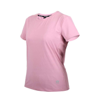 FIRESTAR 女彈性印花短袖T恤-慢跑 路跑 涼感 運動 上衣 反光 DL363-43 藕粉