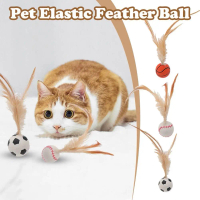 Cat Toy Feather Elastic Ball Sports Ball Teasing Cat Cat Soothing Fun Self Interactive Stick B9K4
