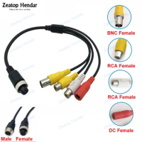 1Pcs M12 4Pin Aviation Male / Female Plug to BNC + Dual RCA + DC Female Cable for CCTV Camera Security DVR Microphone 35CM
