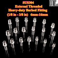 [HL-HY] SUS304 (1/8 in - 3/8 in) External Threaded Heavy-duty Barbed Fitting 6mm-16mm G-thread Hose 