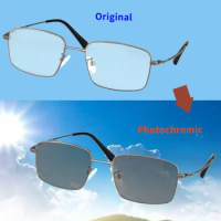 blue light glasses men photochromic grey brown color lenses without myopia diopter metal glasses frame square shape for men