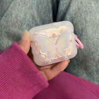 Korean Sweet Pink Butterfly Airpods Case for AirPods 1 2 3 Pro 2 AirPod Cute Vintage Korean Air Pod Case Air Pods Case