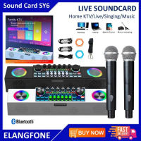 Baru - Sound Card SY6 Soundcard Bluetooth Speaker All-in-One+Two Wireless Mic
