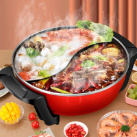 Dish Electric Hot Pot Assortment Food Double Non-stick Chinese Home Hot Pot Kitchen Household Noodles Fondue Chinoise Cookware