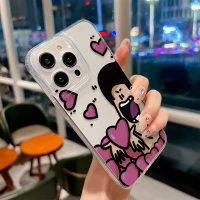 Cute Kawaii Cartoon Boy Hugging Hearts Clear Phone Case for IPhone 17, 16, 15, 14, 13, 12, 11, X, XR