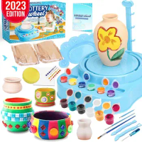 Complete Pottery Wheel and Painting Kit for Beginners with Modeling Clay and Sculpting Tools, Arts Craft Kits for Kids School