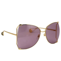 【GUCCI 古馳】粉色大鏡面金屬細框珍珠雙G標誌太陽眼鏡(金色)