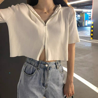 白色針織開衫女夏季薄款外套設計感小眾寬松外穿短袖辣妹短款上衣