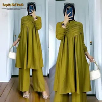 Namira One Set Wanita Kekinian Tunik Rayon Premium Baju Setelan Celana Kulot Korean Style LD 110 cm 