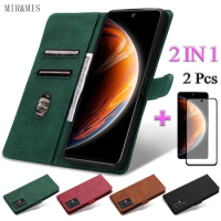 2 IN 1 For Infinix Zero X Neo Leather Phone Case With Tempered Glass Curved Ceramic Screen Protector