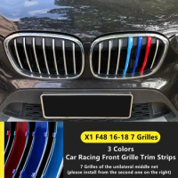 7/8 Grilles For BMW X1 F48 2016 2017 2018 Front Grille Trim Strips Grill Performance Sports Cover Sticker 3 Colors 3D M Styling