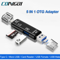 OTG Card Reader 5 IN 1 Micro USB Type C TF Memory Cardreader for Android Phone Computer Smartphone Dock OTG Type C Adapter