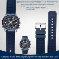 Fluorine Rubber Watch Belt For CITIZEN Blaue Engel generation AT8020 Series black blue Flat Interface Watch Strap 23mm