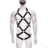 Hollow Elastic Mens Sexy Lingerie Bodysuit Gay Full Bondage Jockstrap Rope Thong Adjust Body Harness Cosplay Clubwear
