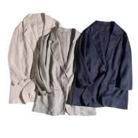 【初色】棉麻風素色單扣西裝領長袖西裝外套女外套-共3色-37250(M-2XL可選)