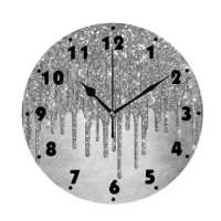 Modern Grey Silver Faux Metallic Ice Sparkle Drip Wall Clock for Living Room Glitter Drizzle Art Watch Home Decor 12 14inch