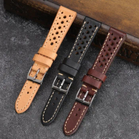 Breathable Porous Genuine Leather Watch Band 18mm 19mm Vintage Cowhide Men Watch Strap Replacement Belt for DW Watch Bracelet