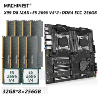 MACHINIST X99 D8 MAX Motherboard LGA 2011-3 Dual CPU Kit Set Xeon E5 2696 V4*2 Processor 256G=32G*8 DDR4 ECC RAM Eight-Channels