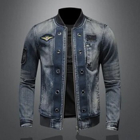 Flight Men's Denim Jacket Suit Baseball Collar Zipper Denim Jacket European Plus Size Top